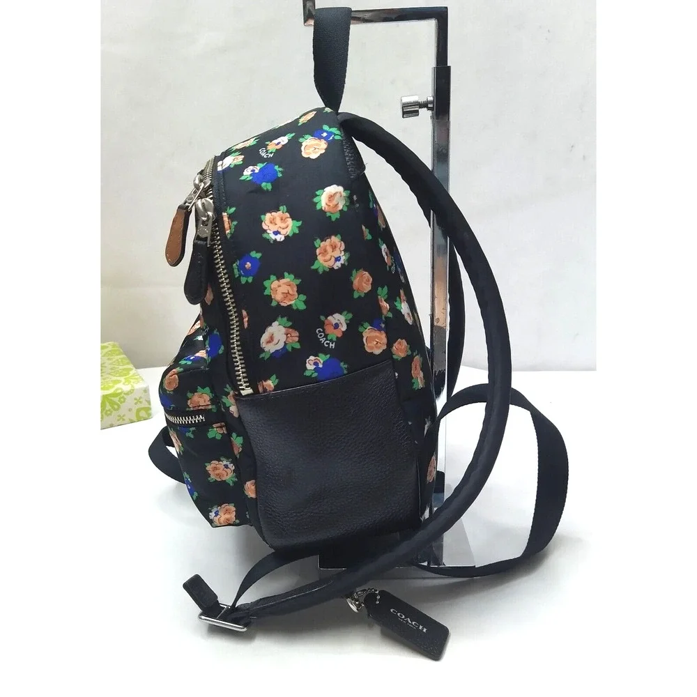 Coach Mini Charlie Tea Rose Floral Printed Nylon Zipper Backpack